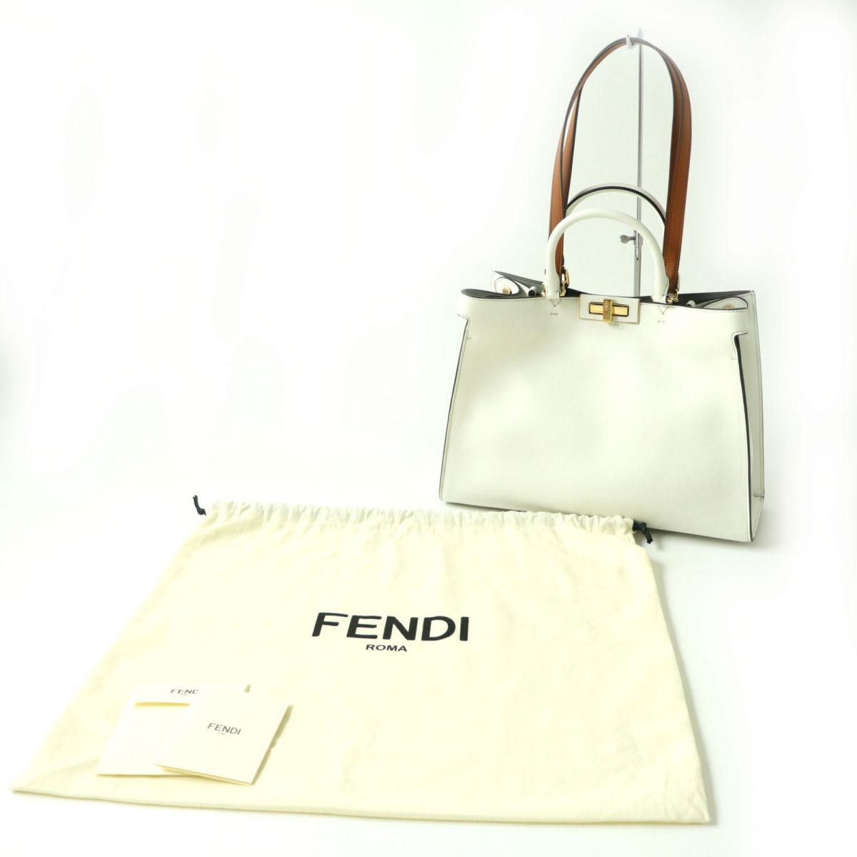 Fendi Peekaboo X Tote Bag Small White Brown