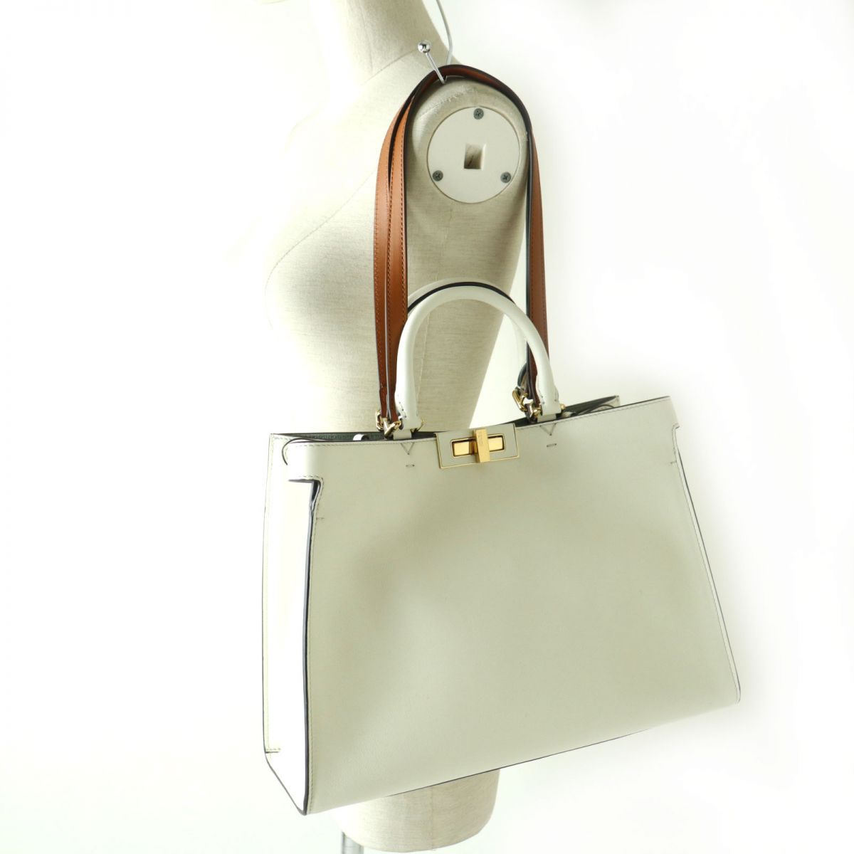 Fendi Peekaboo X Tote Bag Small White Brown