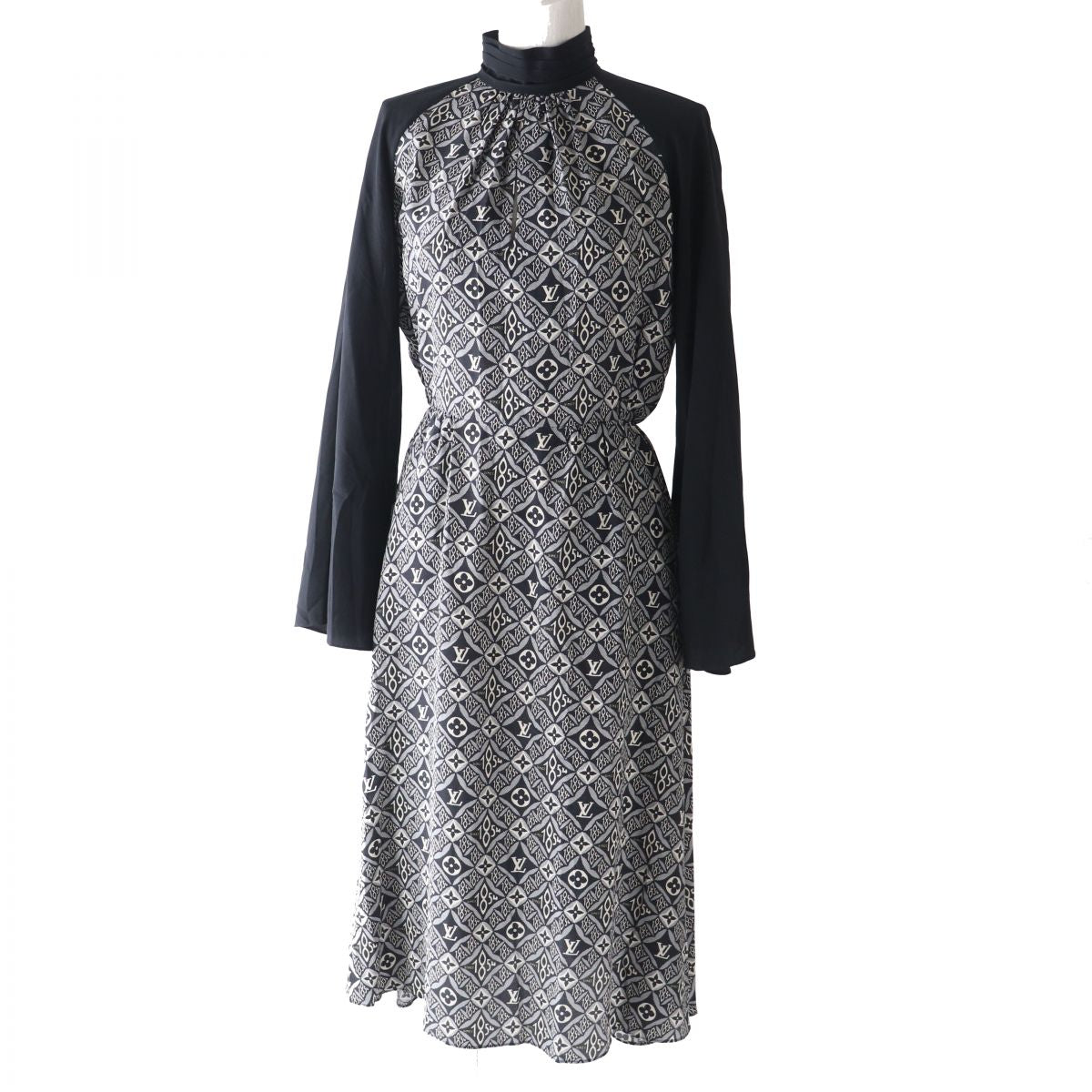 Louis Vuitton Silk Monogram Contrast Sleeve Dress