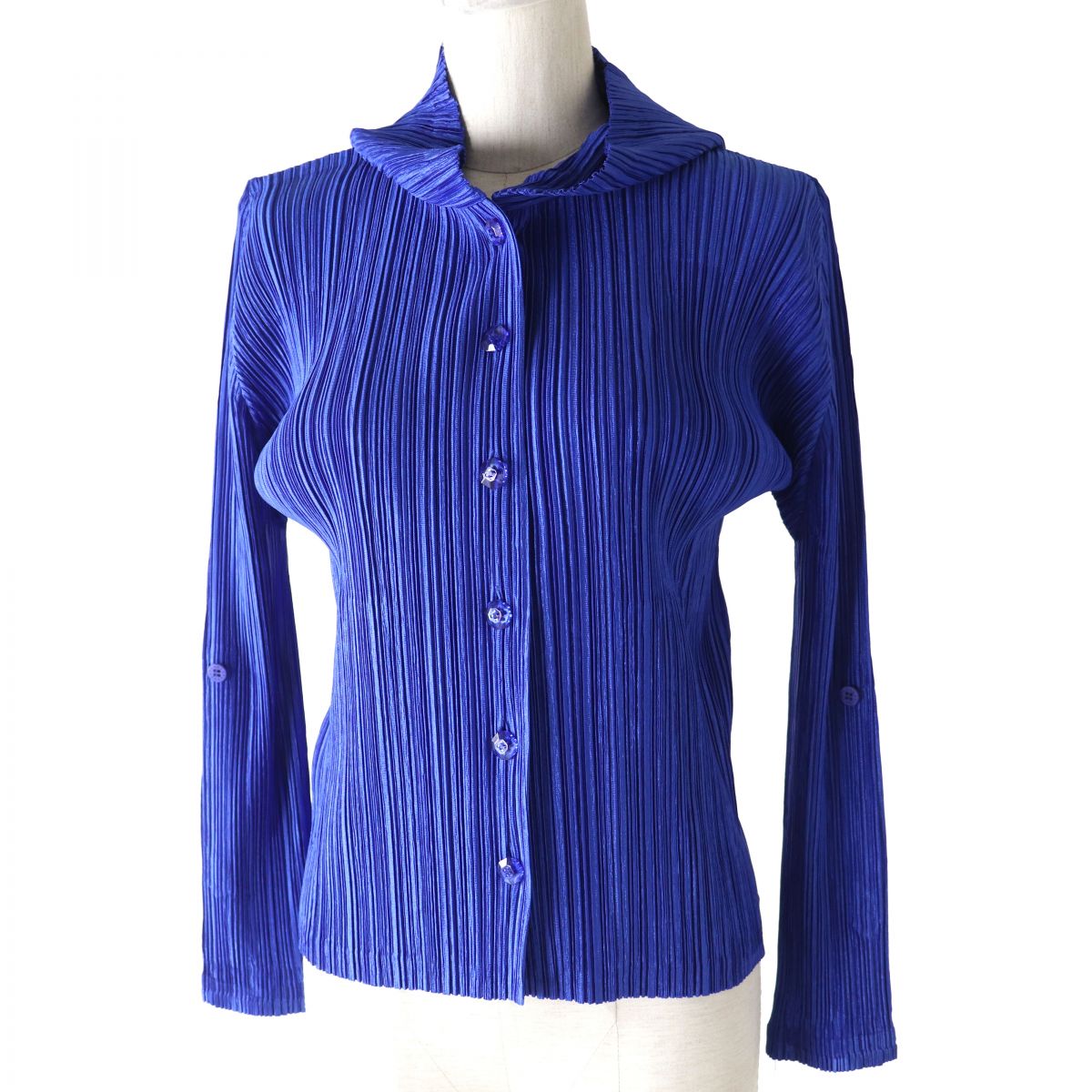 PLEATS PLEASE Hooded Long Sleeve Cardigan Blue