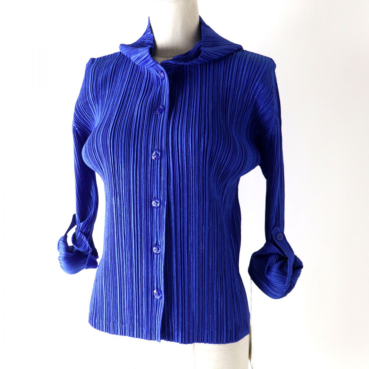 PLEATS PLEASE Hooded Long Sleeve Cardigan Blue