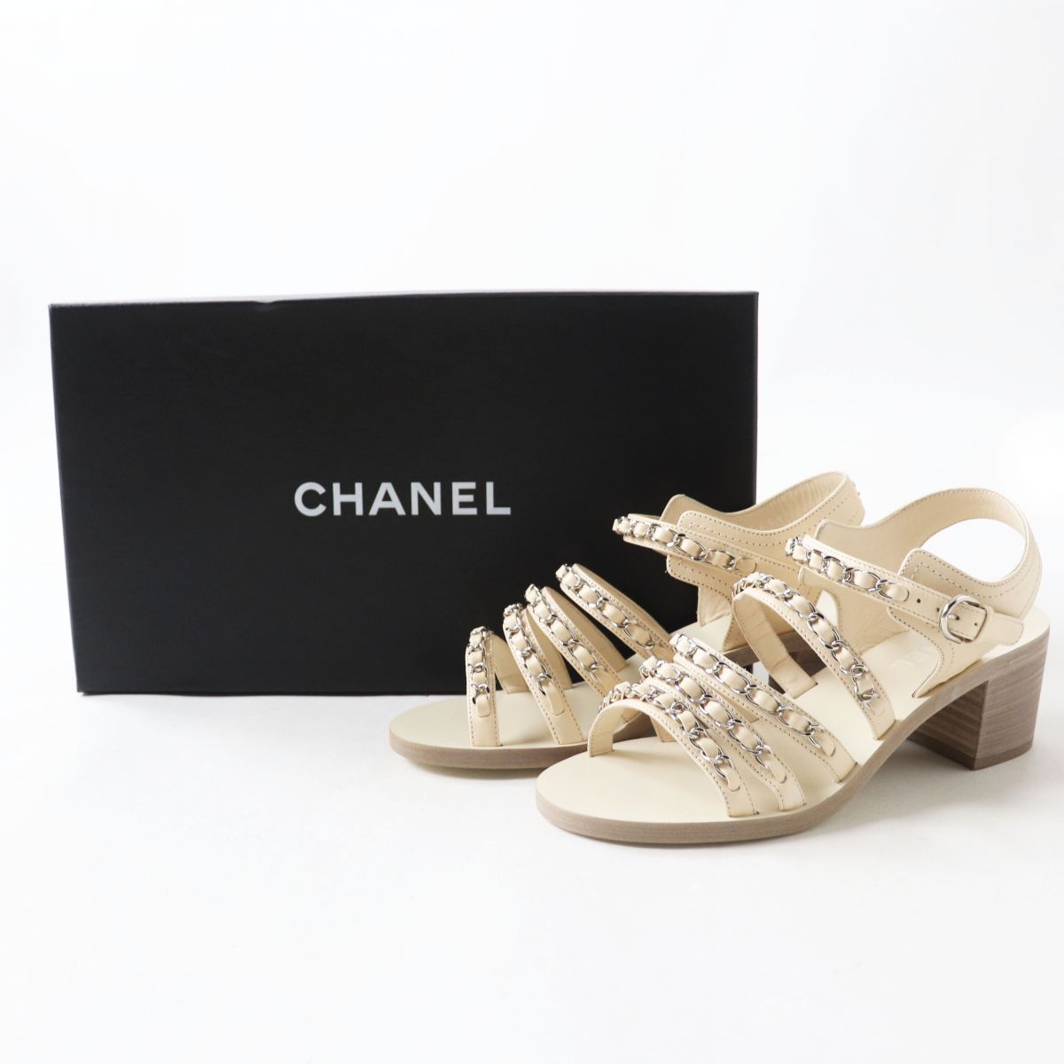 Chanel COCO Mark Leather Sandals White