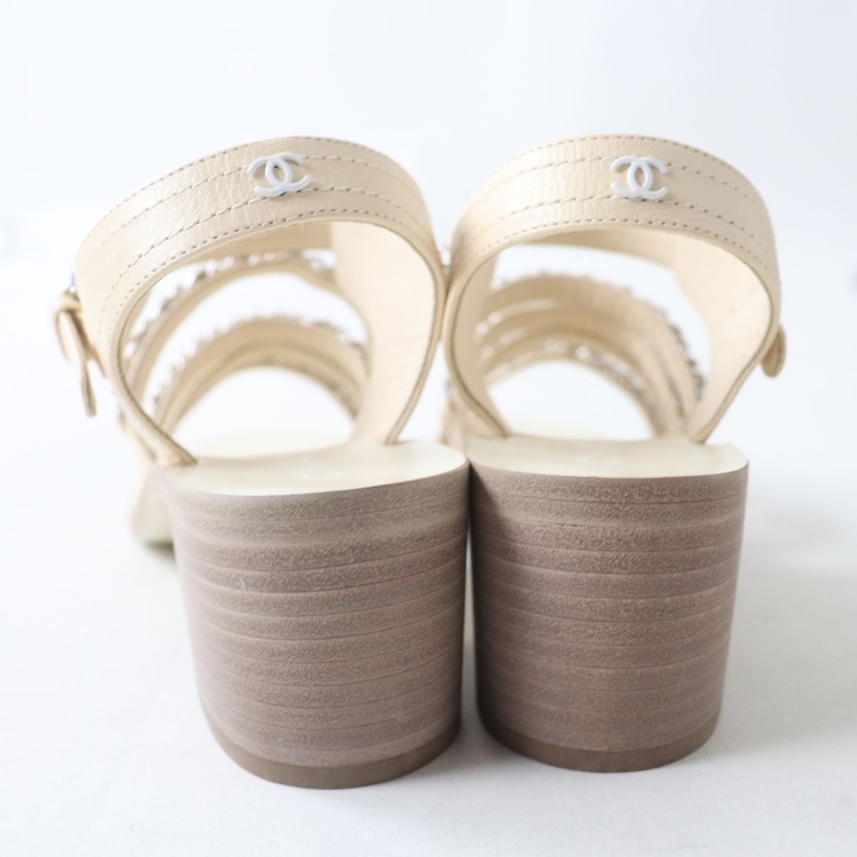 Chanel COCO Mark Leather Sandals White