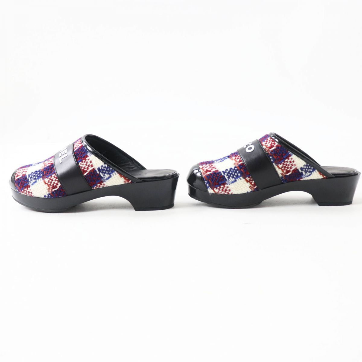 Chanel Patent Leather Tweed Clogs Sandals 36