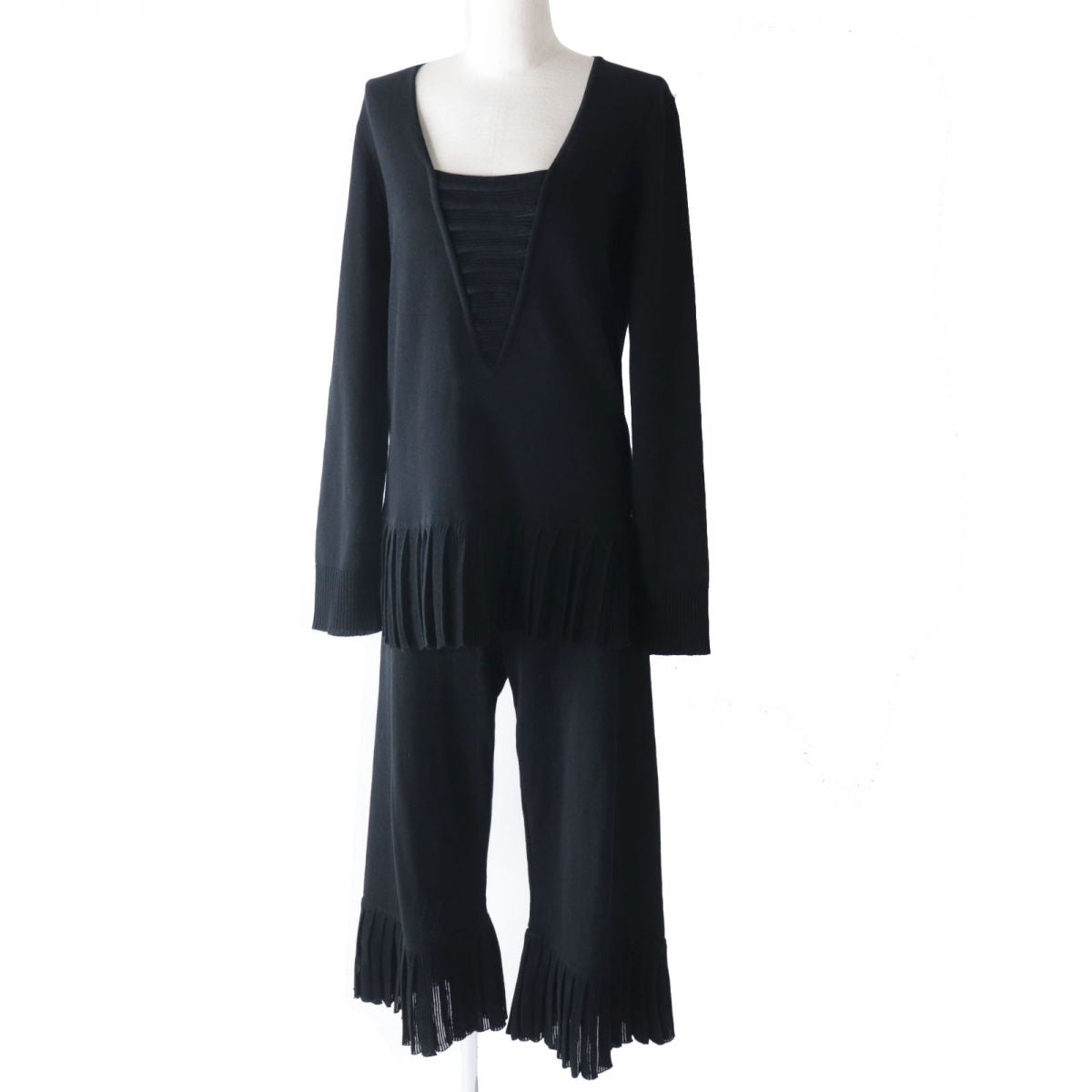 Chanel Cotton Knit Pants Set Black 38