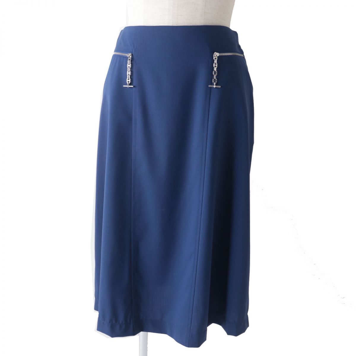 Hermes Wool Skirt Blue Silver Size 34