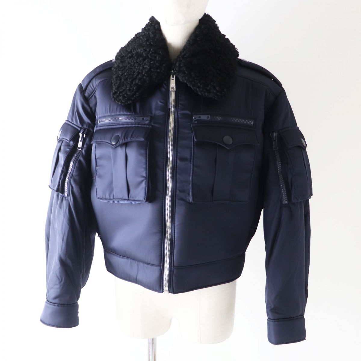 Prada Shearling Bomber Jacket Navy Size 40