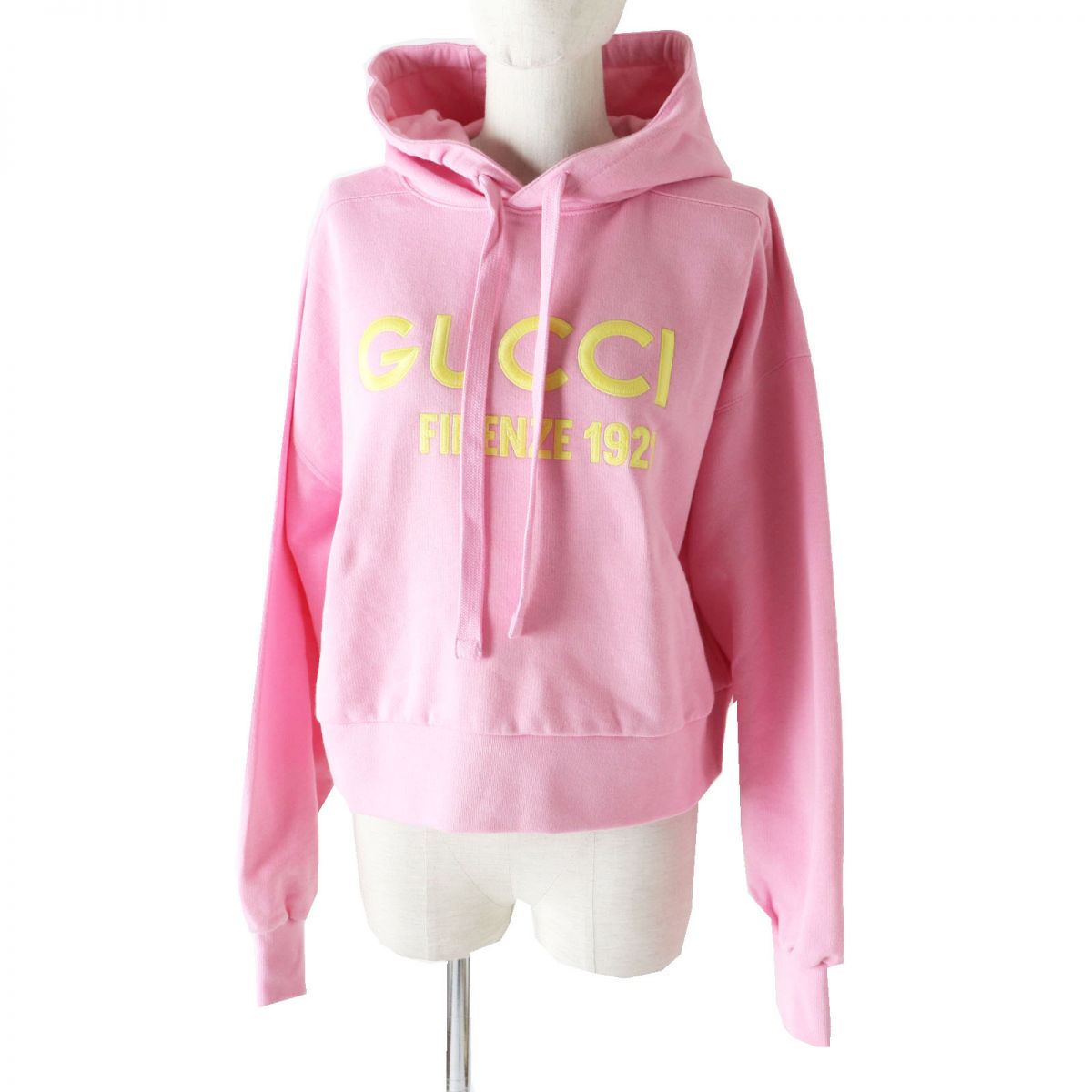 GUCCI Women's Embroidered Cropped Hoodie Pink M