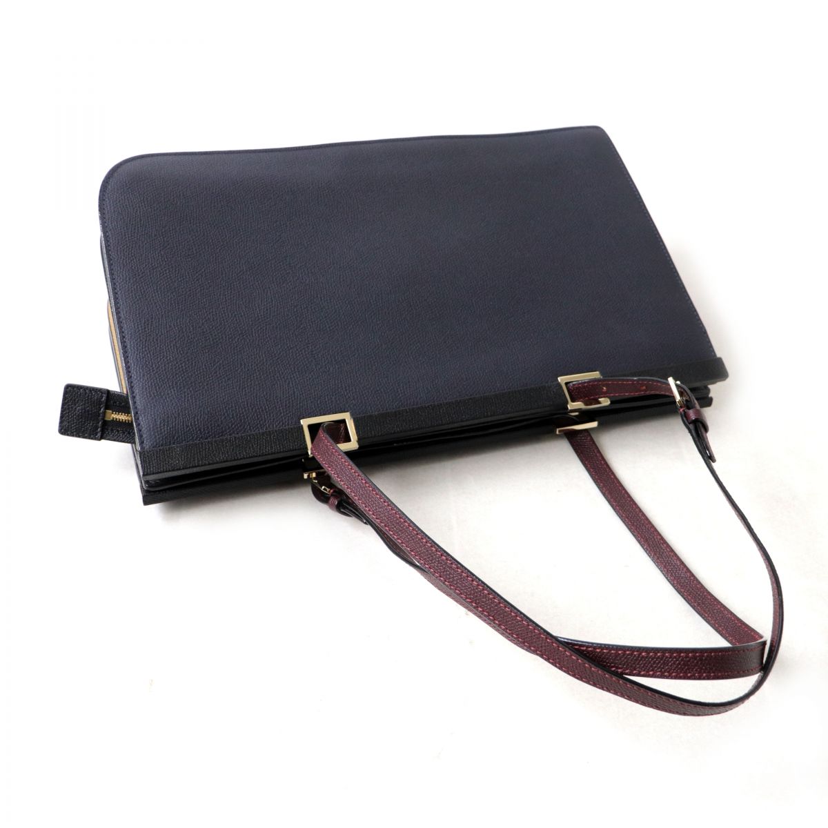 Valextra Leather Shoulder Bag Dark Navy