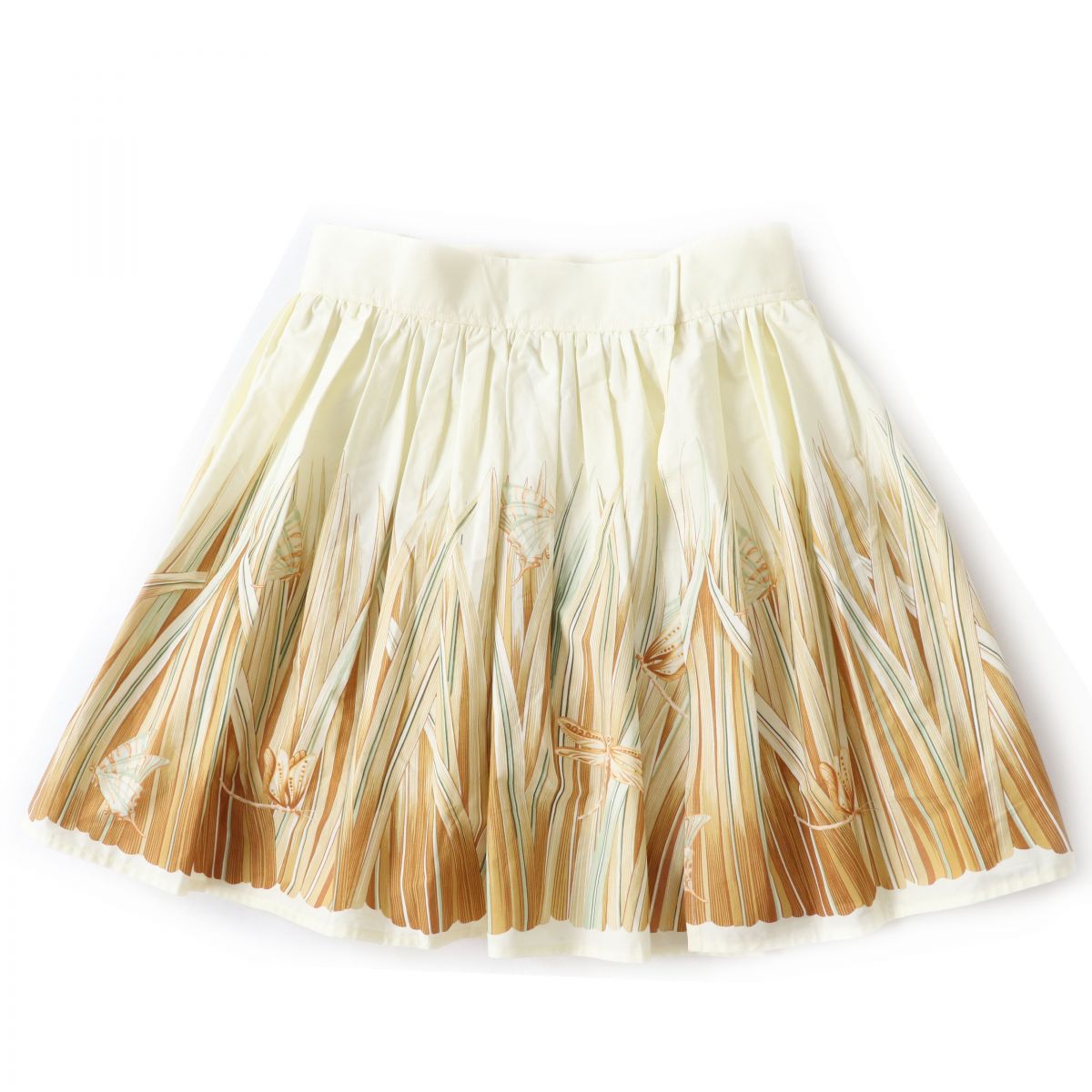 Salvatore Ferragamo Pleated Skirt Insect Pattern Ivory 38