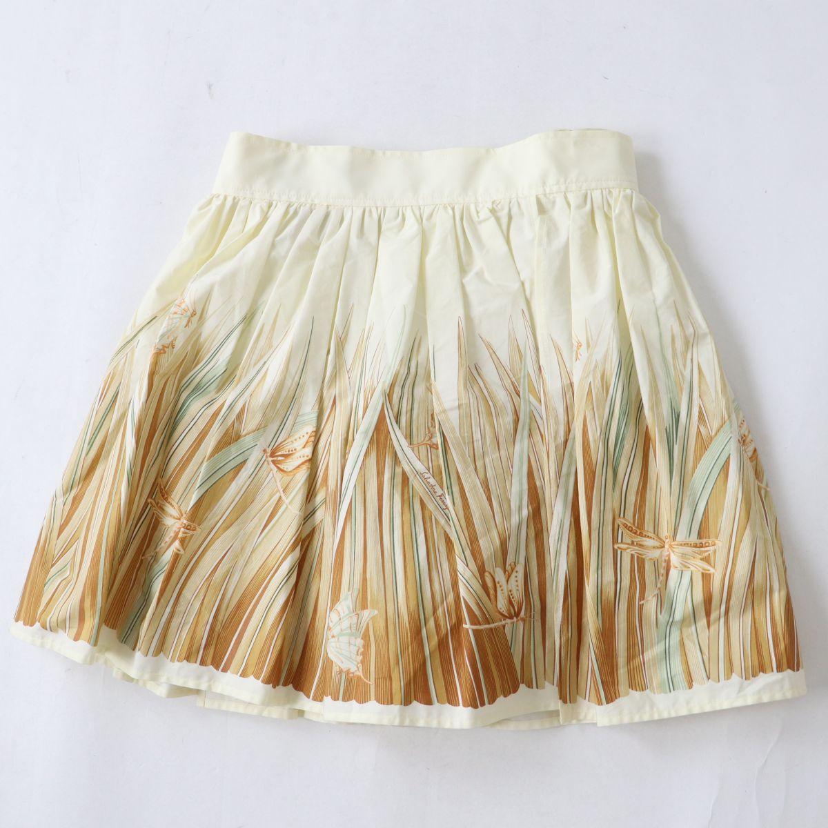 Salvatore Ferragamo Pleated Skirt Insect Pattern Ivory 38