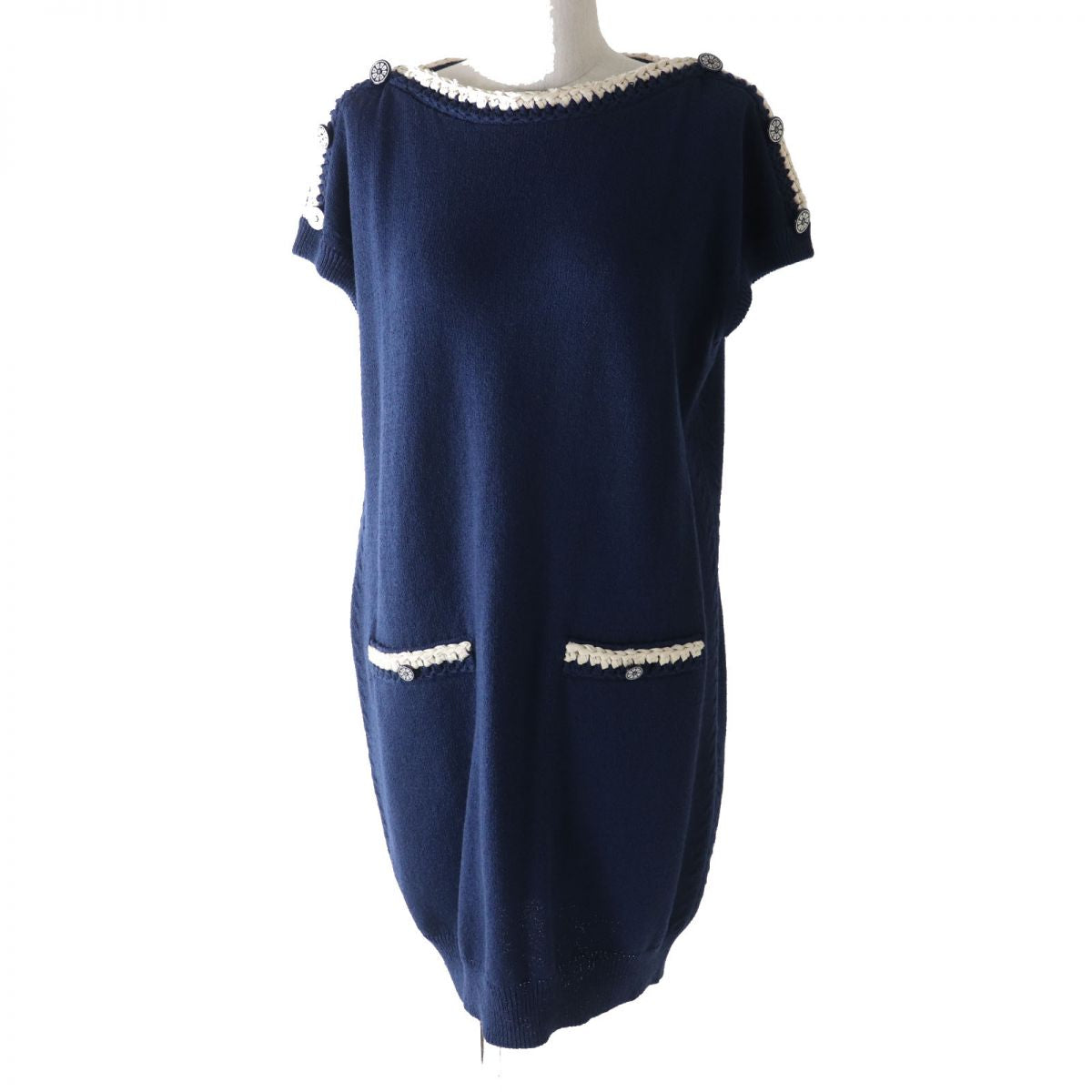 Chanel Knit Dress Navy Ivory 38