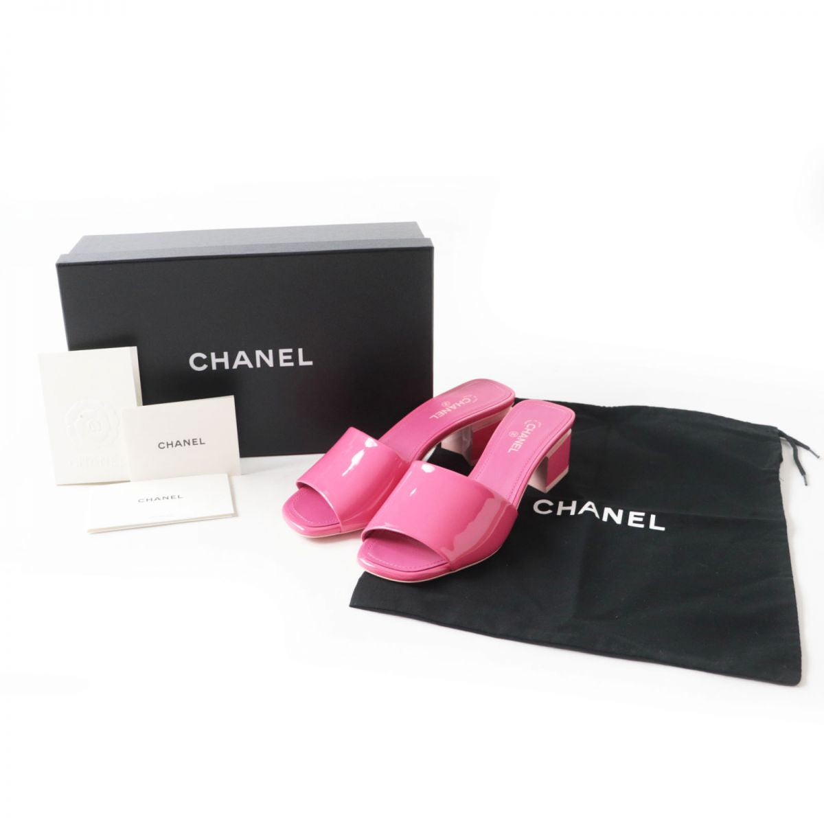 Chanel COCO Mark Patent Leather Mules Pink