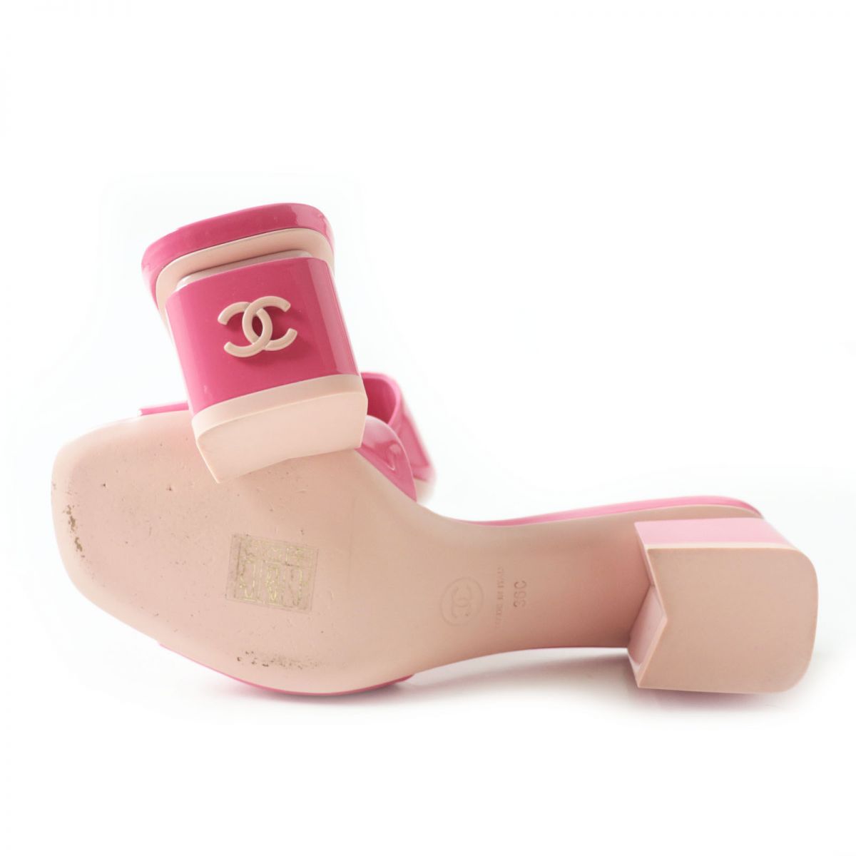 Chanel COCO Mark Patent Leather Mules Pink