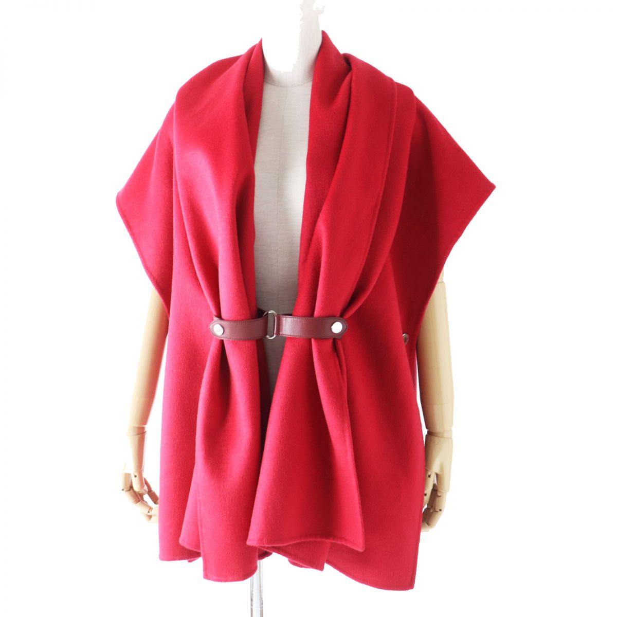 Hermes Cashmere Poncho Cape Coat Red