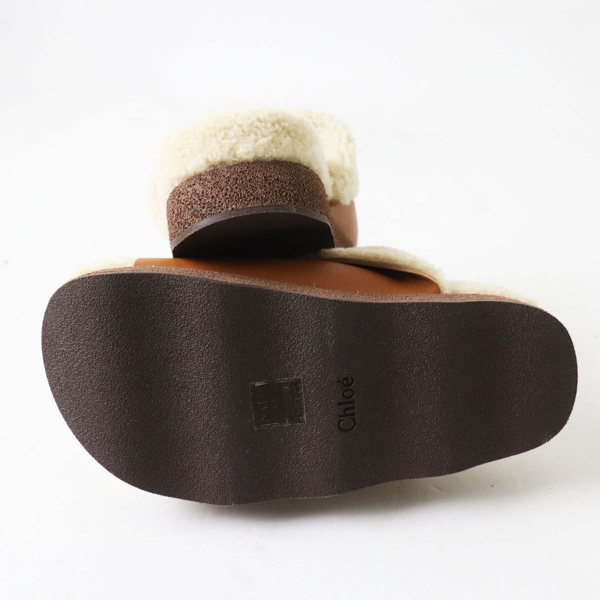 Chloe WAVY SLIDES Leather Sandals Brown Beige