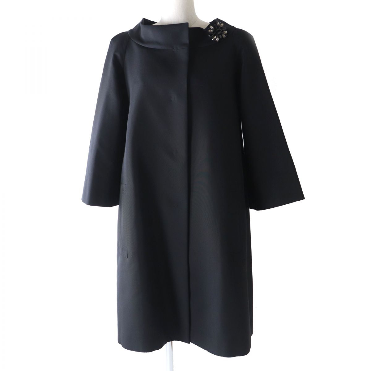 FOXEY Women's Jewel Evening Coat with Brooch, Black