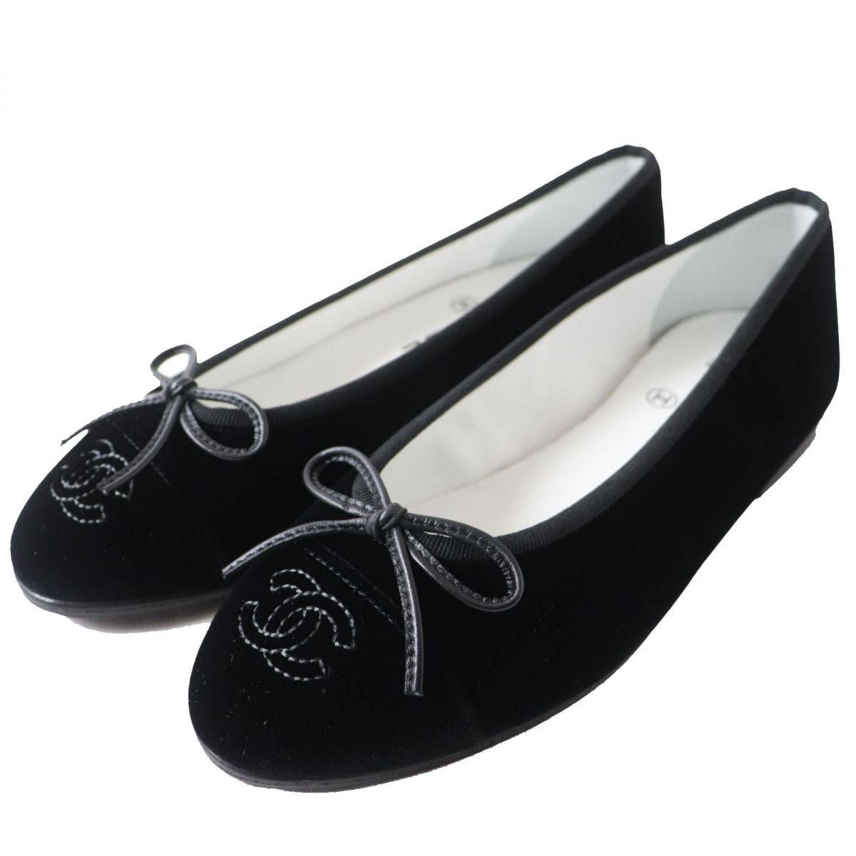 Chanel COCO Mark Ribbon Velvet Flat Shoes