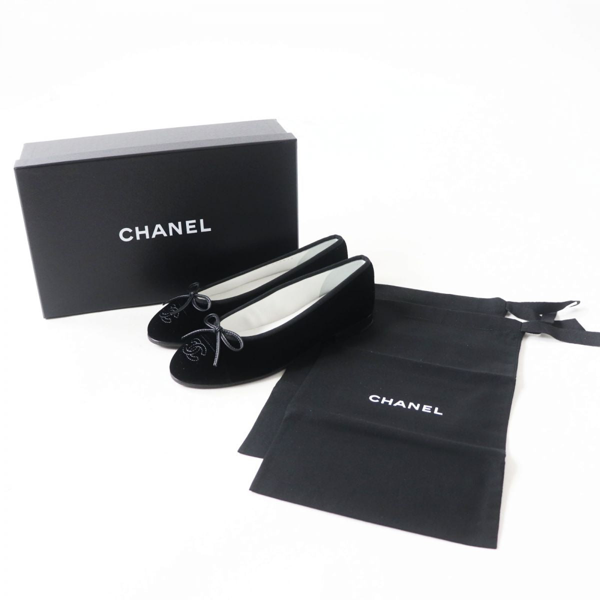 Chanel COCO Mark Ribbon Velvet Flat Shoes