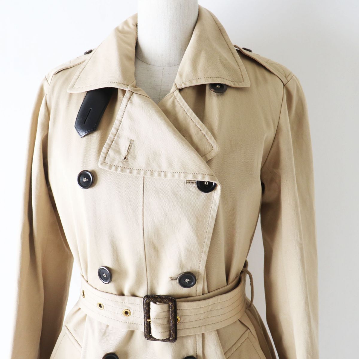 Louis Vuitton Monogram Wool Trench Coat Women Beige