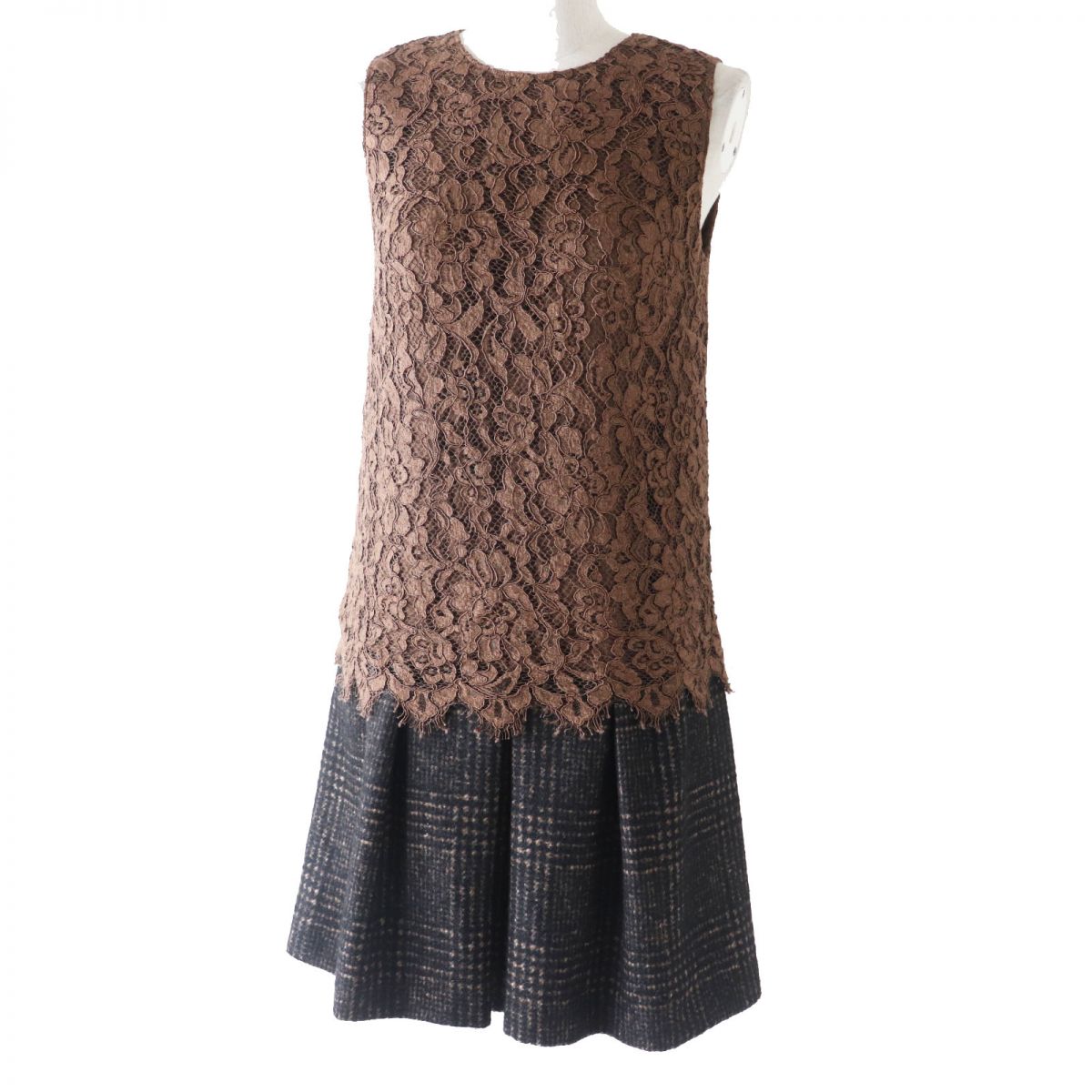 Dolce & Gabbana Lace Tweed Dress Brown 40