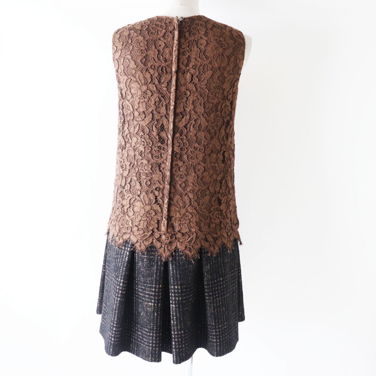 Dolce & Gabbana Lace Tweed Dress Brown 40