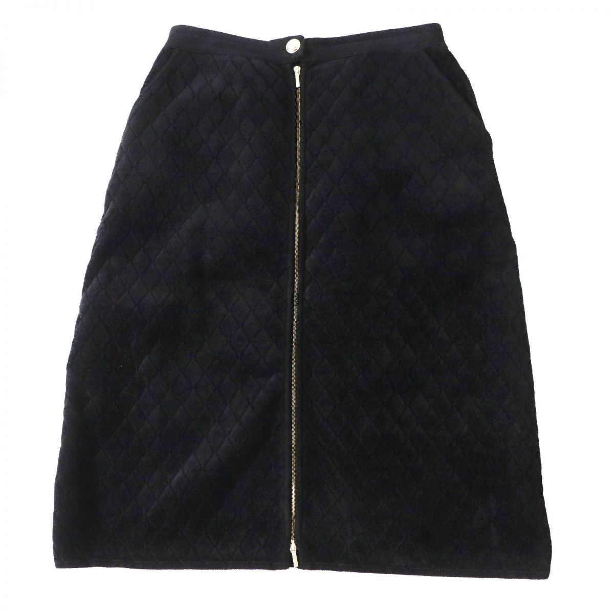 Chanel COCO Mark Gold Button Quilted Skirt Black 36