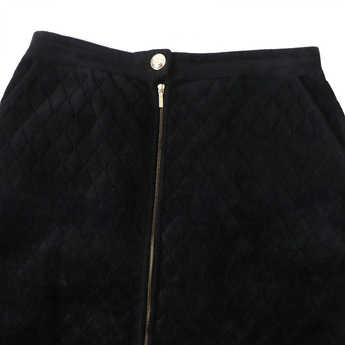 Chanel COCO Mark Gold Button Quilted Skirt Black 36