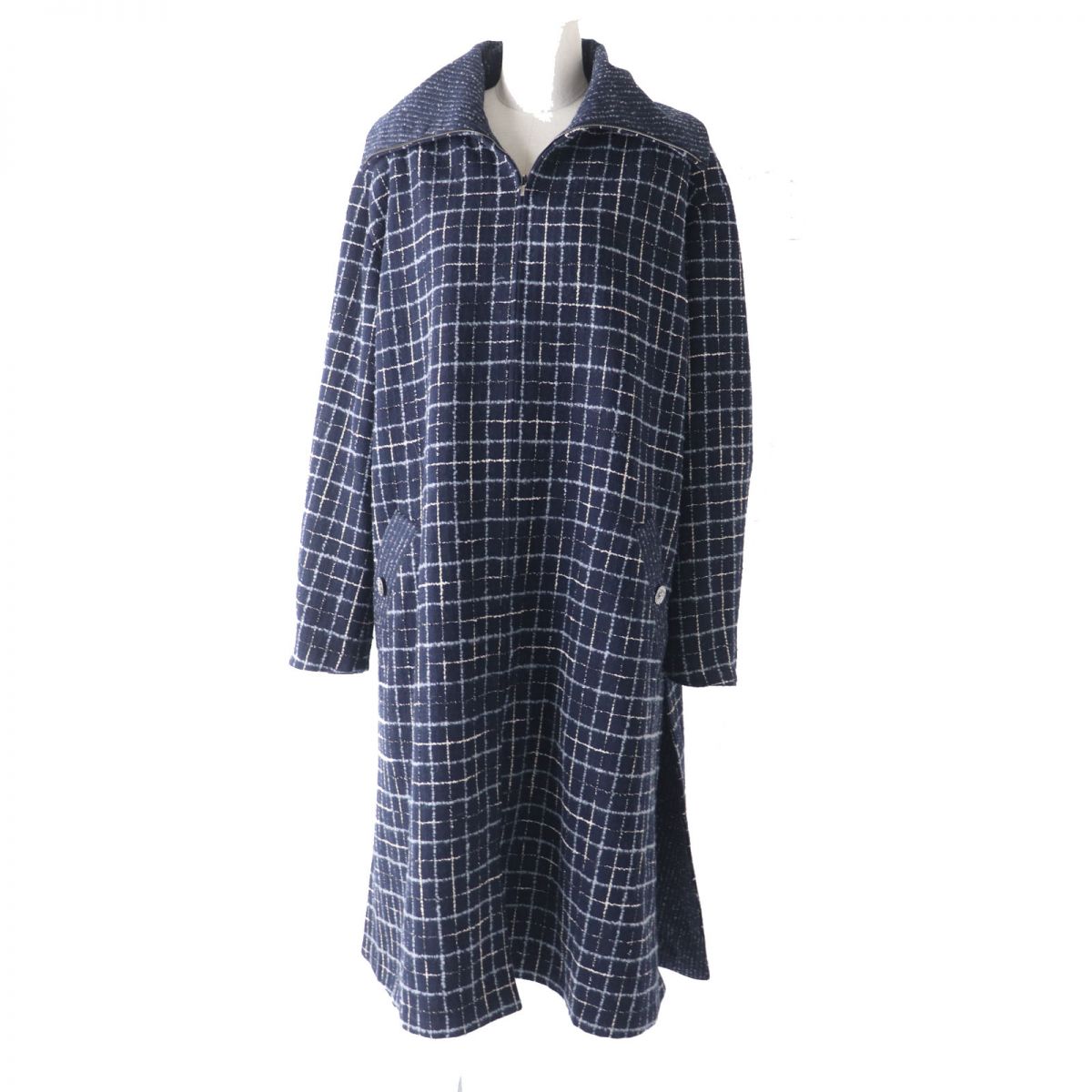 Chanel COCO Button Tweed Long Coat Navy