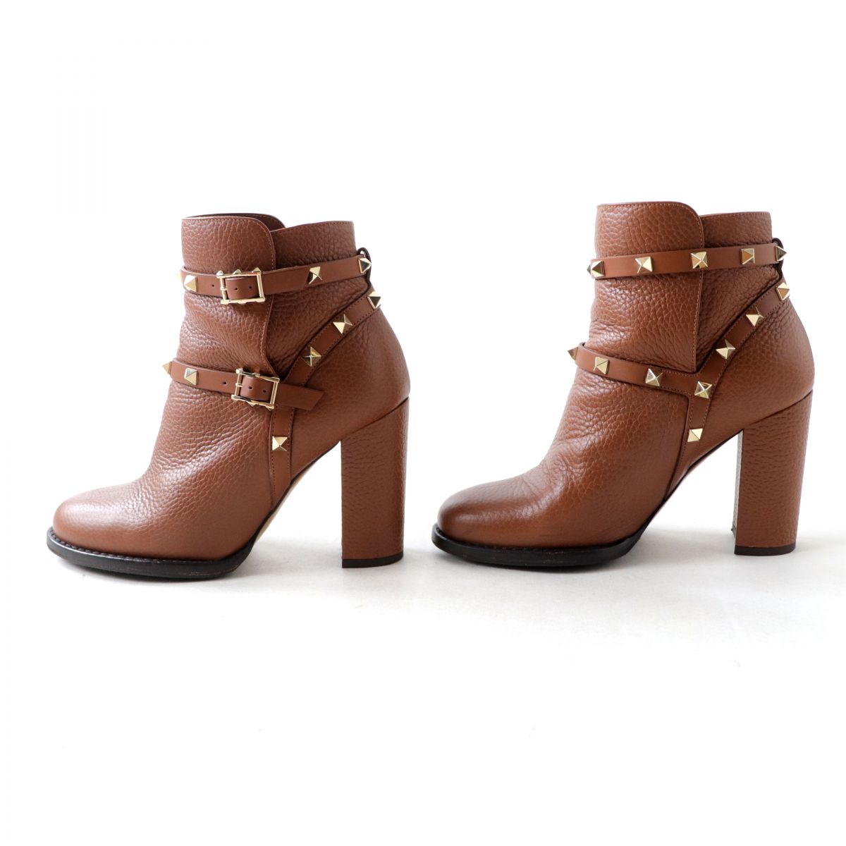 Valentino Rockstud Leather Short Boots Brown