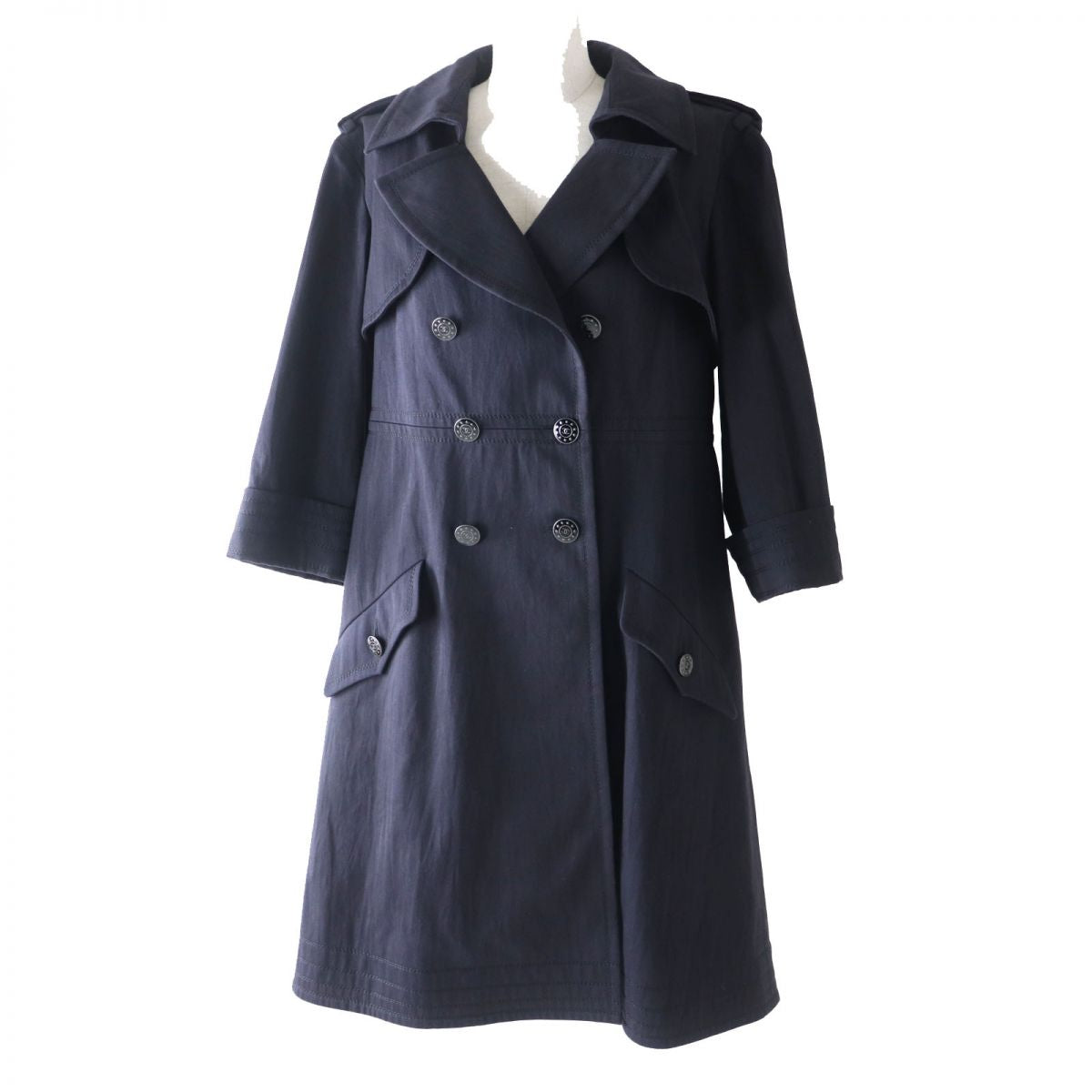 Chanel Cotton Trench Coat, COCO Mark Button, Navy