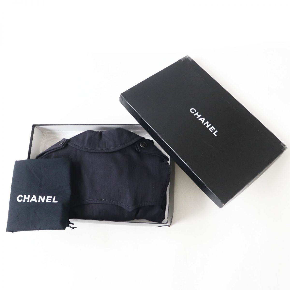 Chanel Cotton Trench Coat, COCO Mark Button, Navy