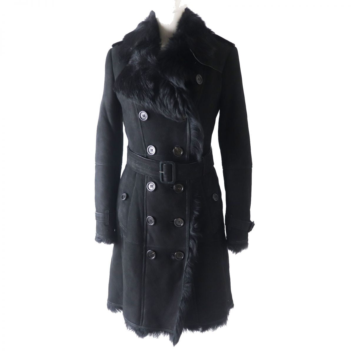 Burberry Shearling Trench Coat Black 36