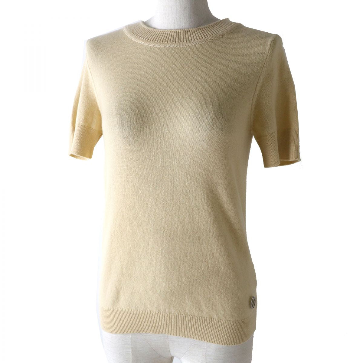 Hermes Cashmere Short Sleeve Knit Pullover Beige