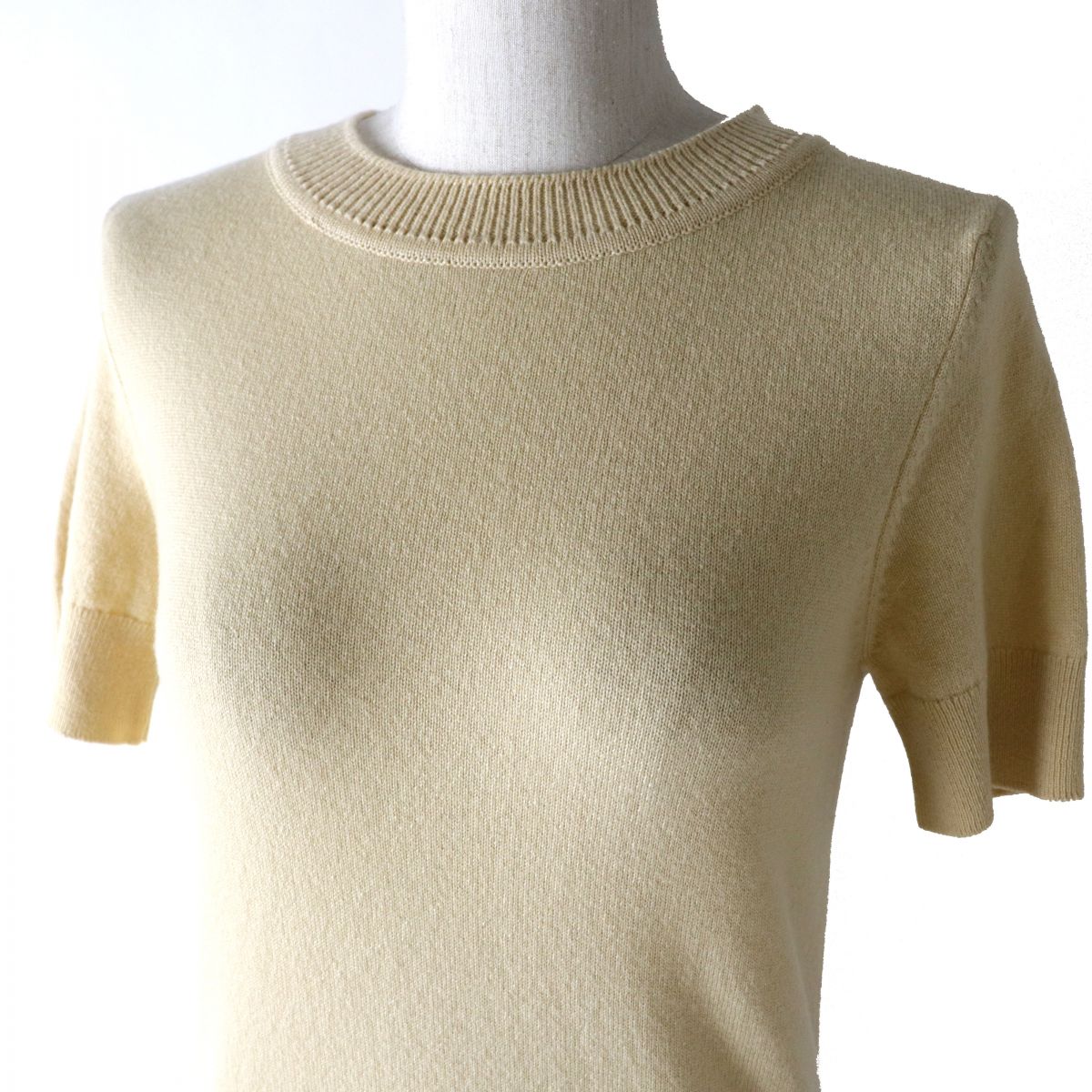 Hermes Cashmere Short Sleeve Knit Pullover Beige