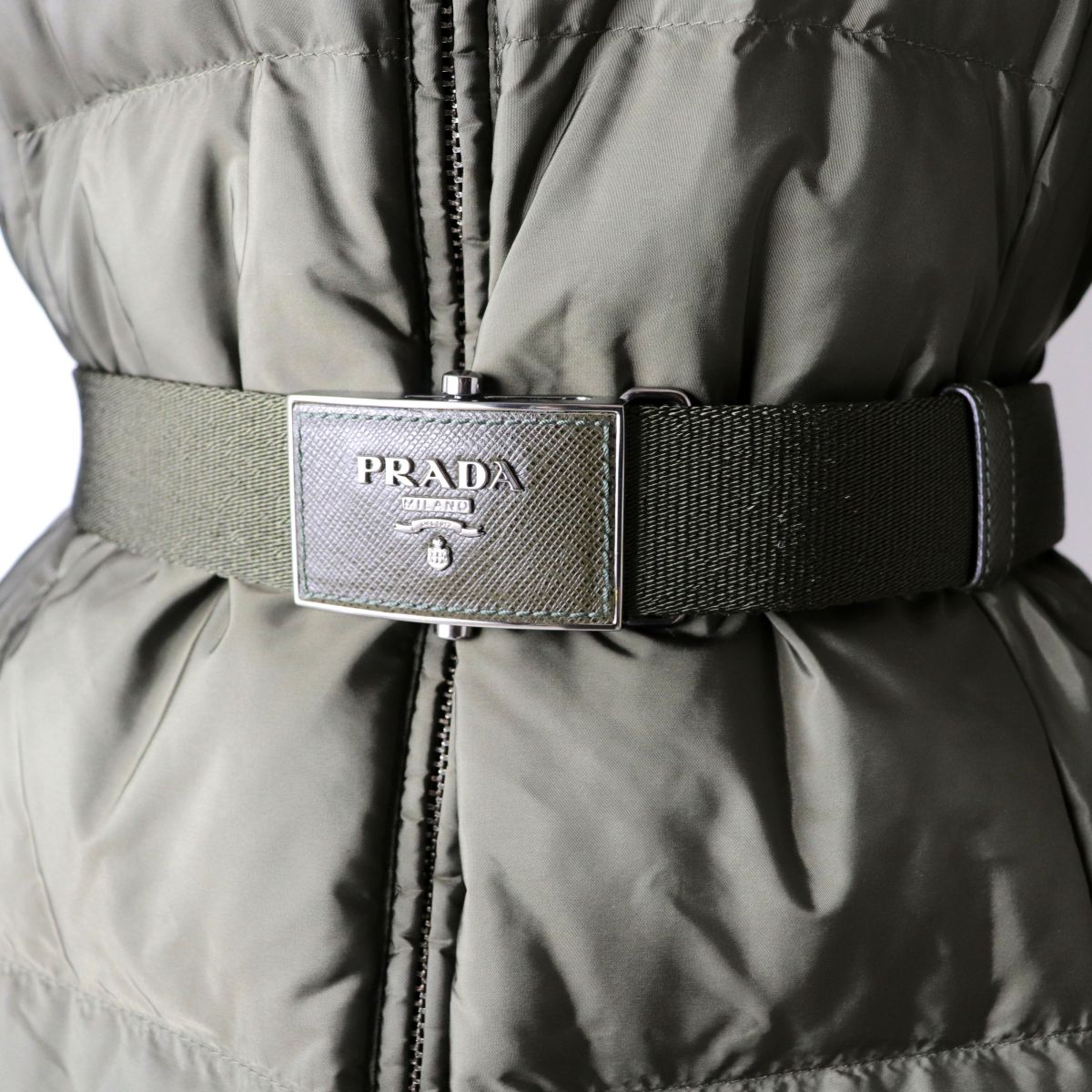 Prada Women's Logo Buckle Belt Hooded Coat