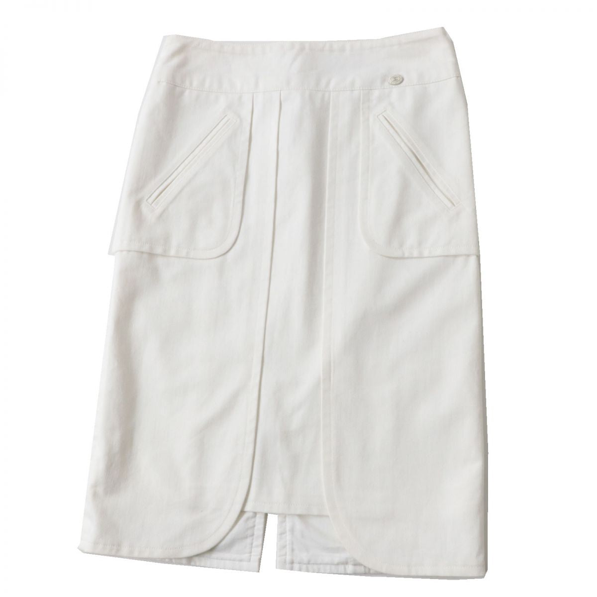 Chanel COCO Mark White Denim Skirt 36