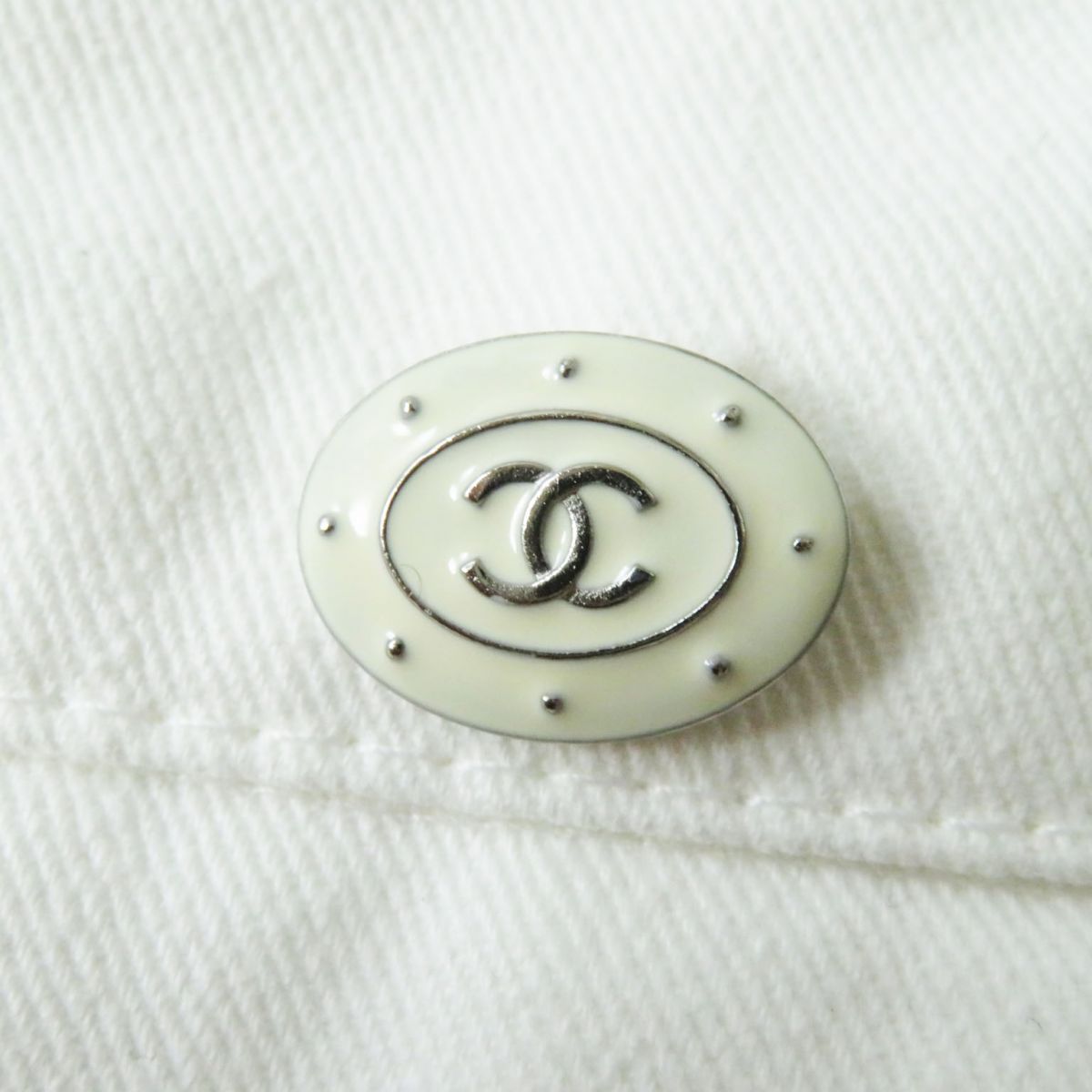 Chanel COCO Mark White Denim Skirt 36