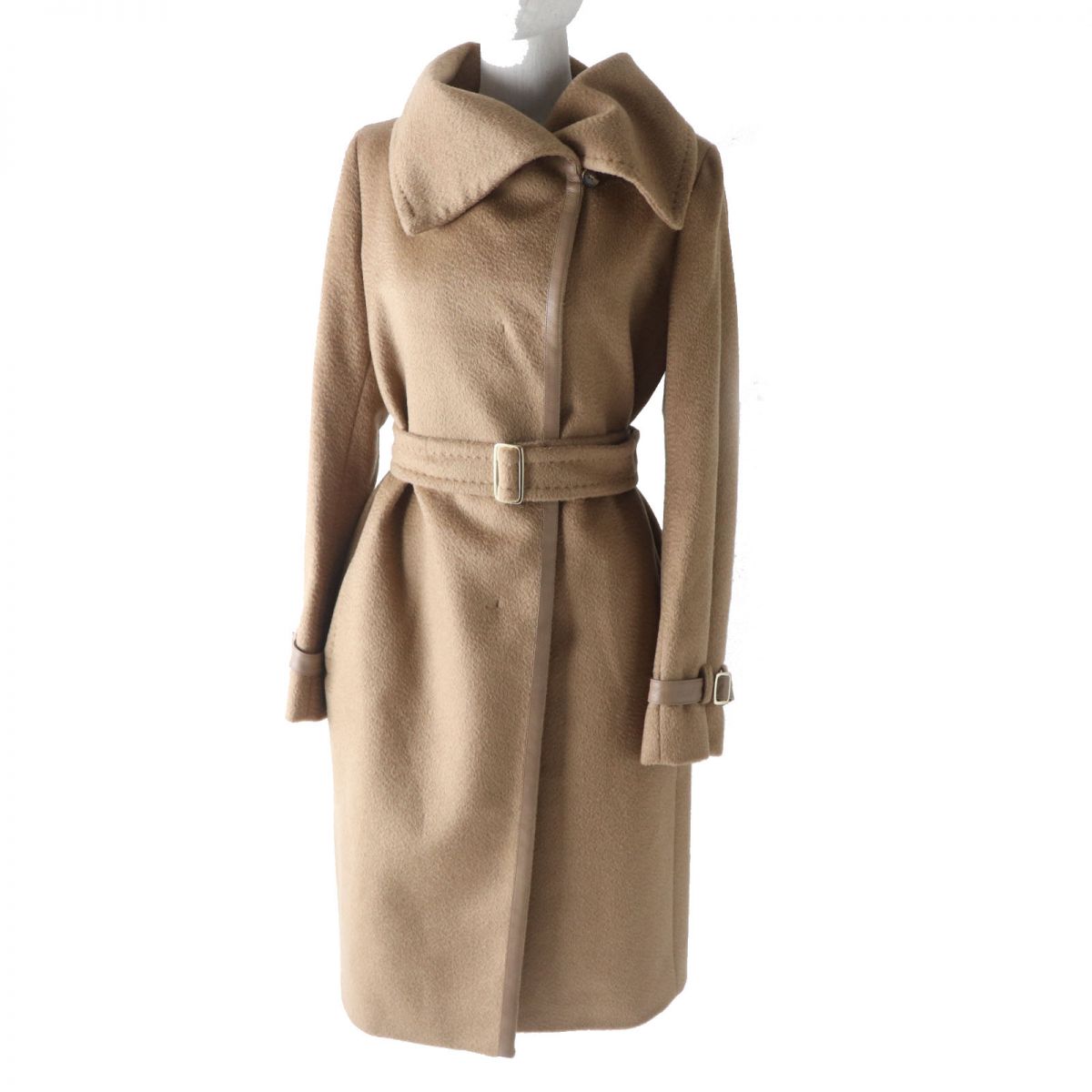 MaxMara Women's Camel Leather Belted Long Coat