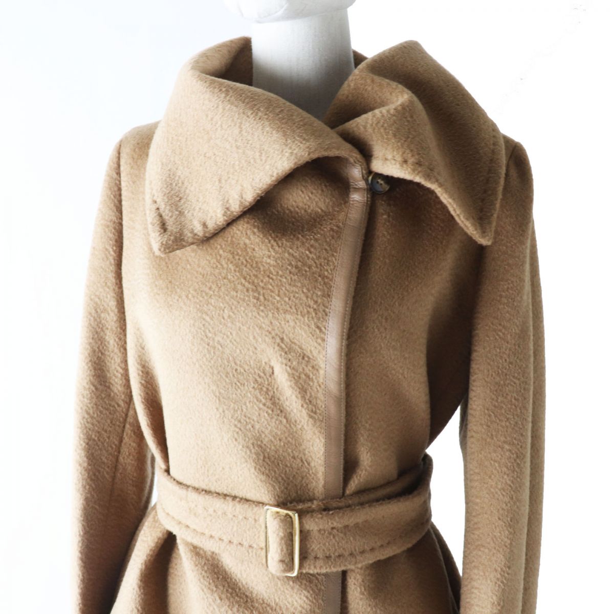 MaxMara Women's Camel Leather Belted Long Coat