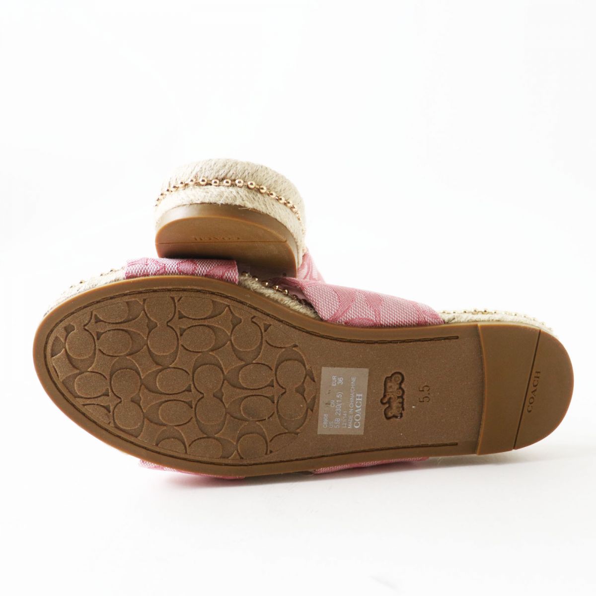 COACH Espadrille Flat Jute Sandals Pink 5.5