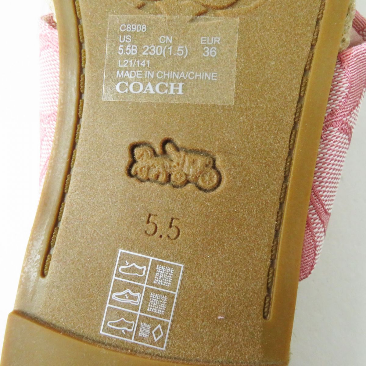 COACH Espadrille Flat Jute Sandals Pink 5.5