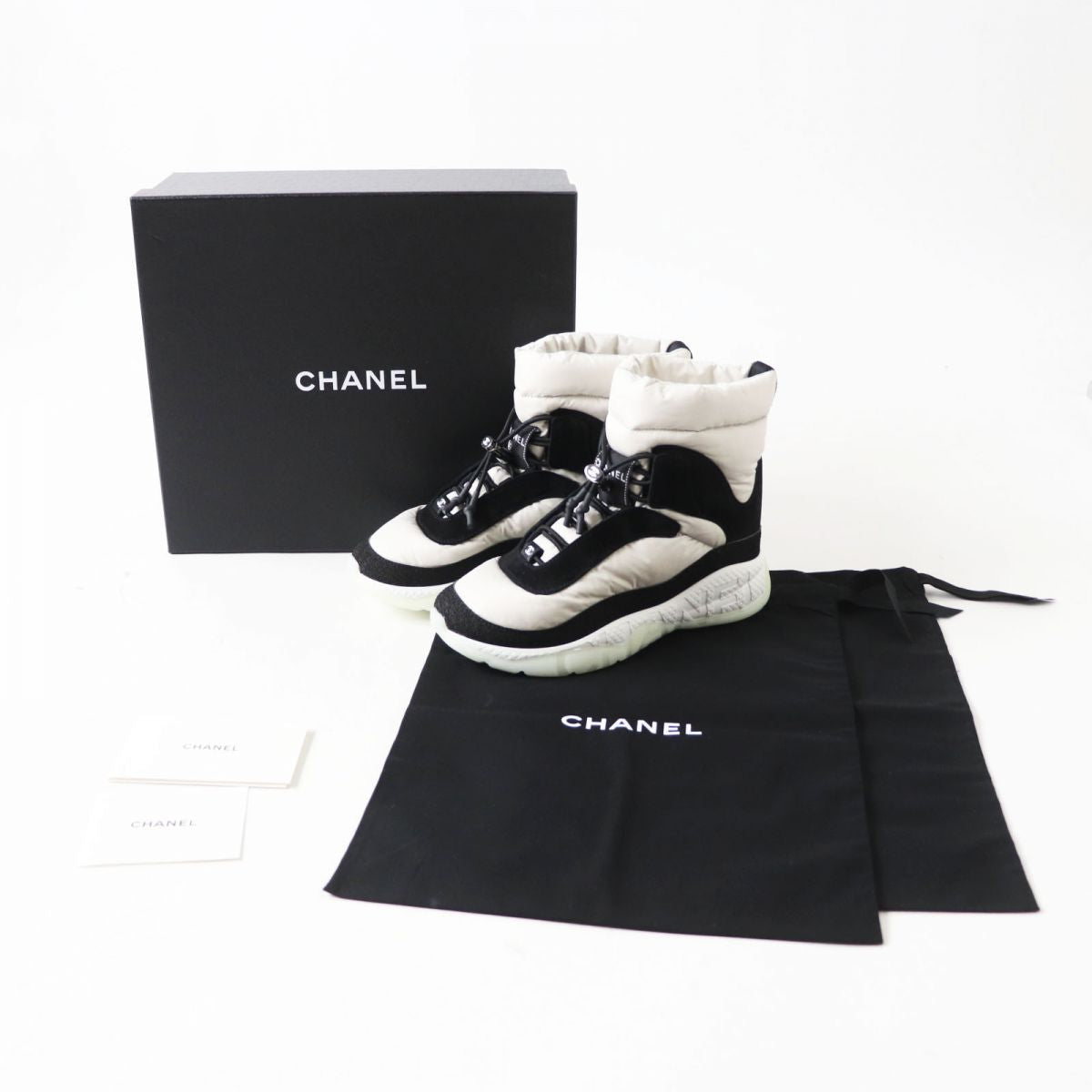 Chanel COCO Mark Snow Boots Nylon Suede Black Gray