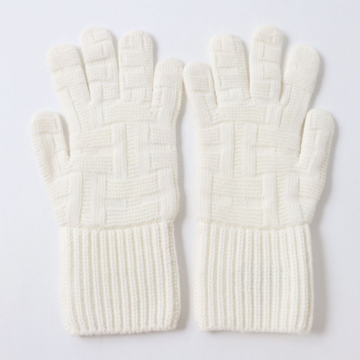 Hermes Women's Wool Knit Gloves White S