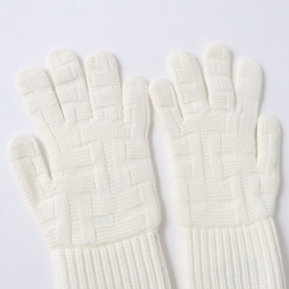 Hermes Women's Wool Knit Gloves White S