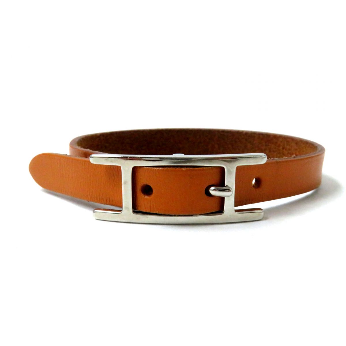 Hermes Leather API3 Bracelet Brown Silver