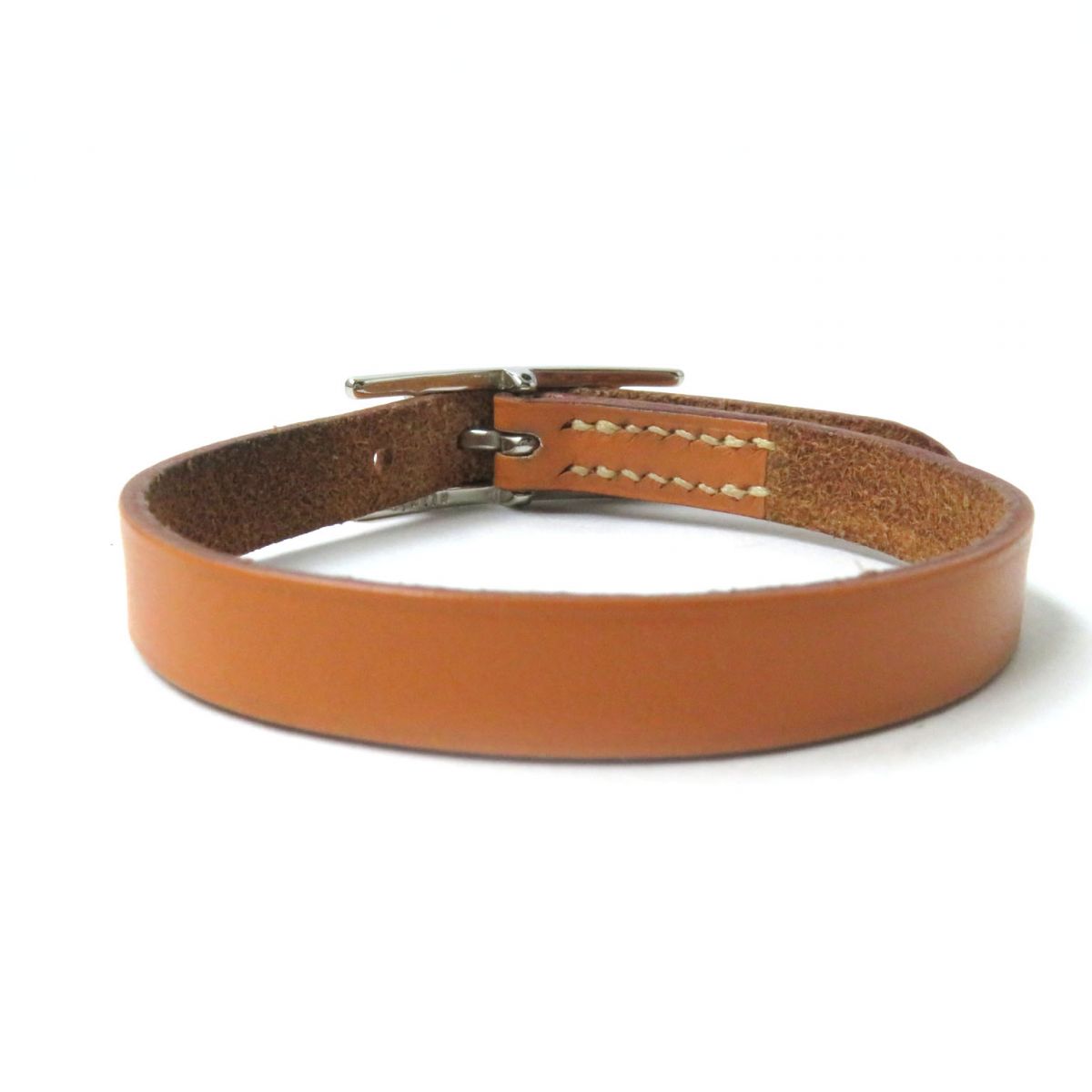 Hermes Leather API3 Bracelet Brown Silver