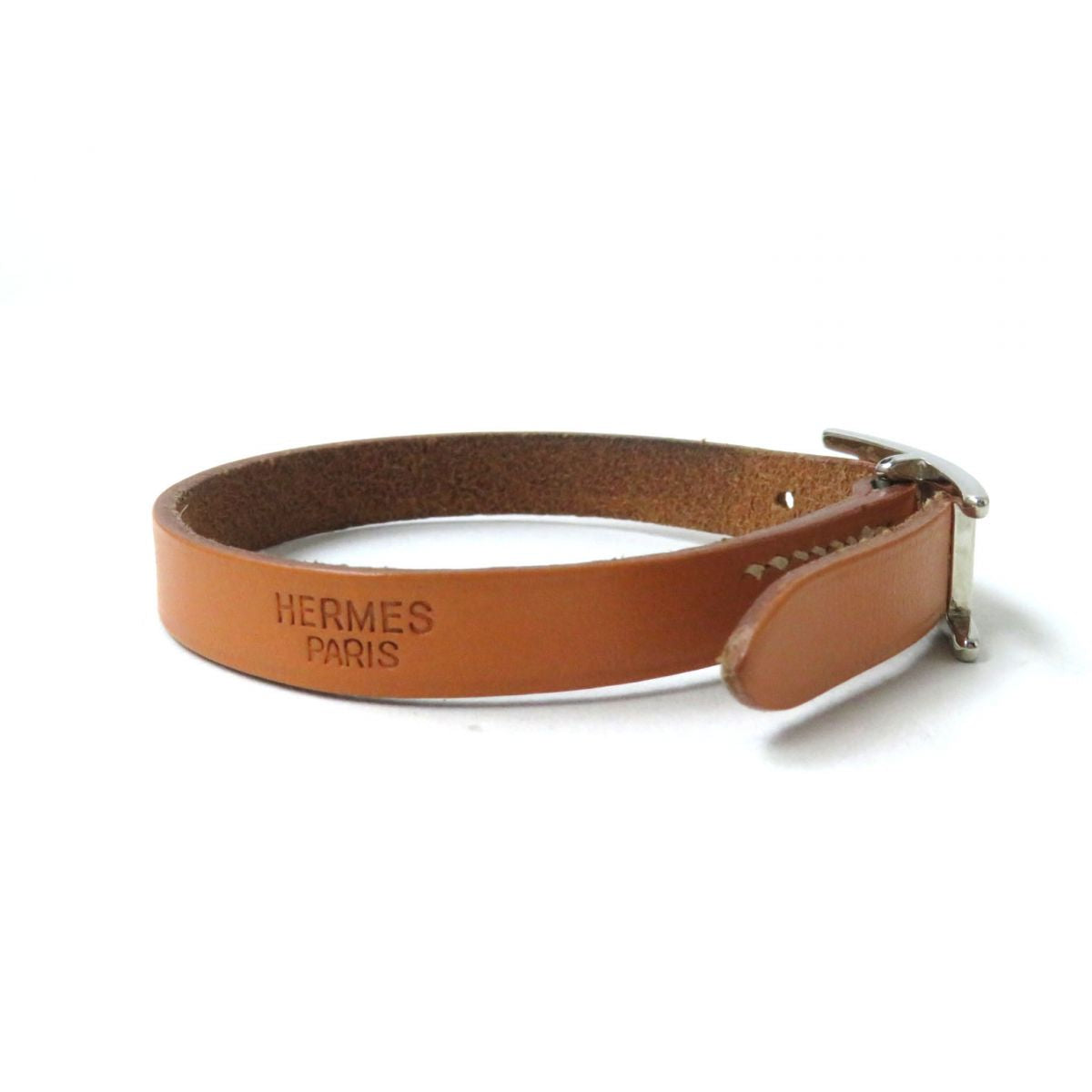 Hermes Leather API3 Bracelet Brown Silver