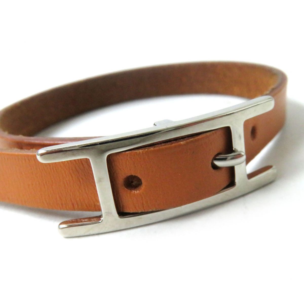 Hermes Leather API3 Bracelet Brown Silver