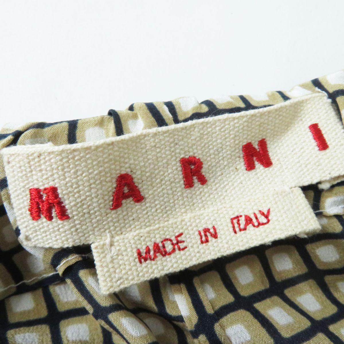 MARNI Women's Silk Pants Beige Black White Pattern